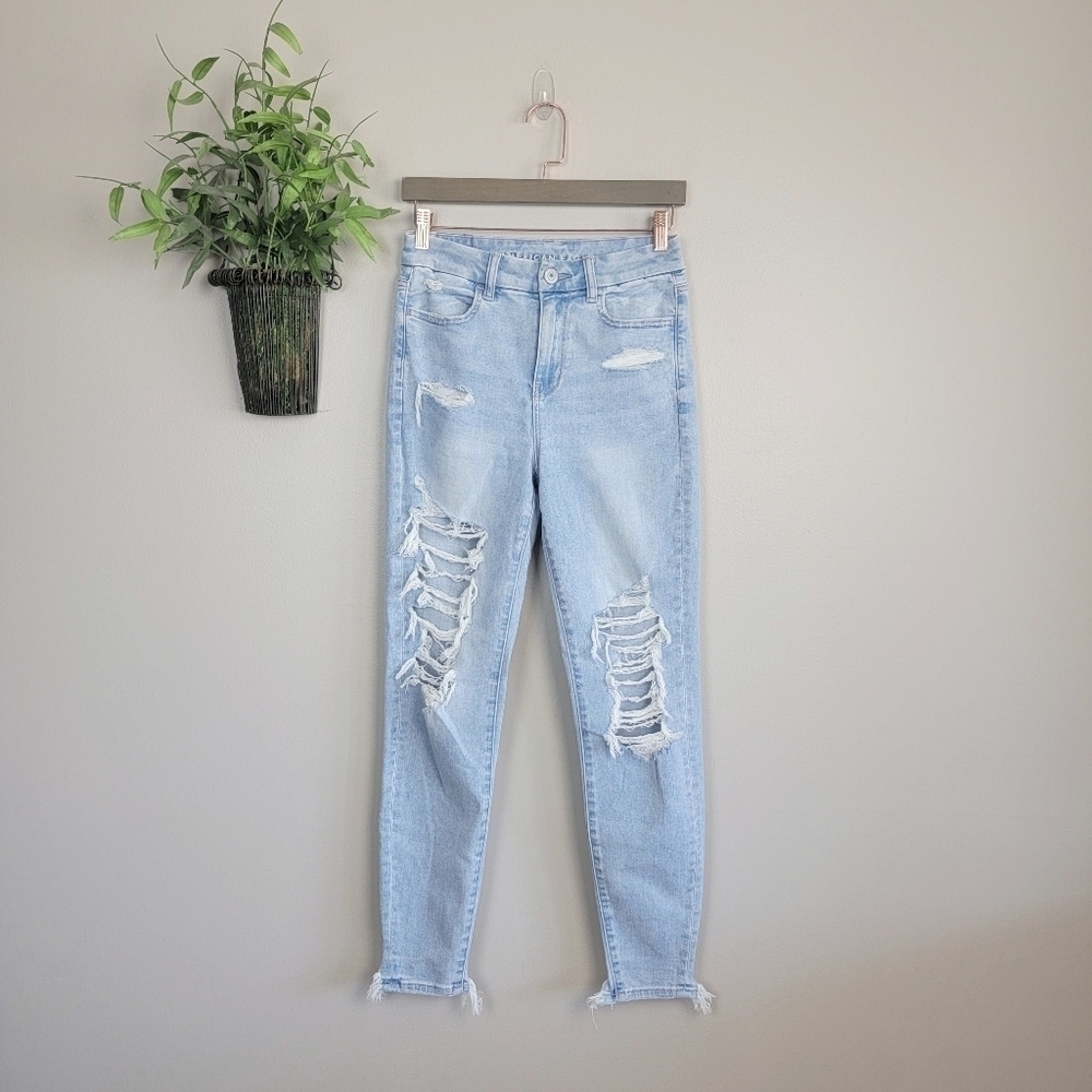 American Eagle Curvy Hi Rise Jegging Skinny Destroyed Distressed AE 4 Jeans